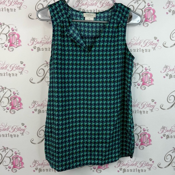 Van Heusen Tops - Van Heusen tank top blue green Teal Houndstooth Sleeveless Blouse flowy
